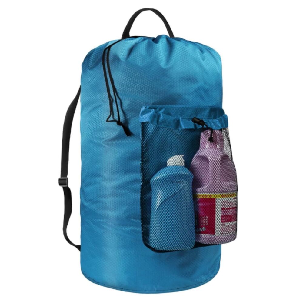 Large Capacity Laundry Bag Backpack with Outer Pocket and Cinch Closure